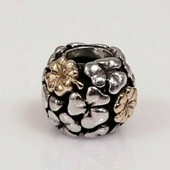 PANDORA 14K Gold SSilver CLOVER Charm Bead - Picture 1 of 5